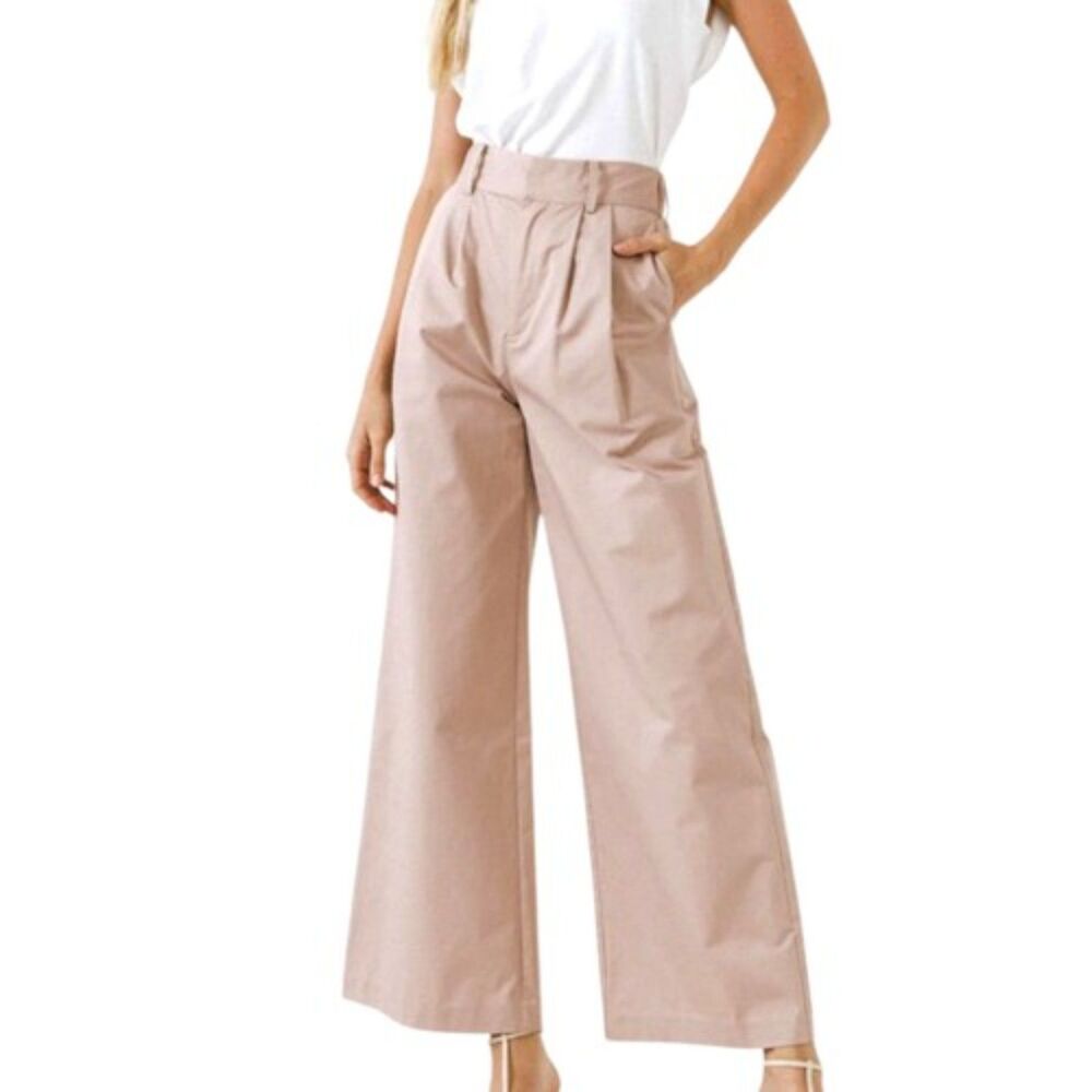 Grey Lab Pleated High-Rise Wide-Leg Pants - M